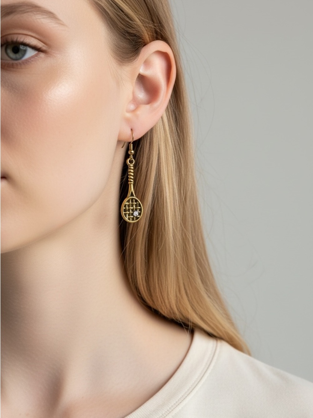10/24 Gold Tennis Racket Drop Earrings - Elegant Women’s Jewelry
